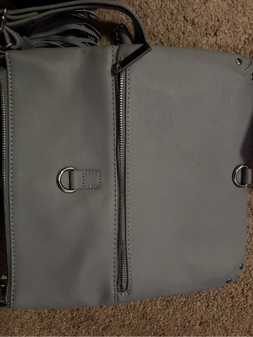 Women’s Gray Shoulder Bag with Front Zip Pocket